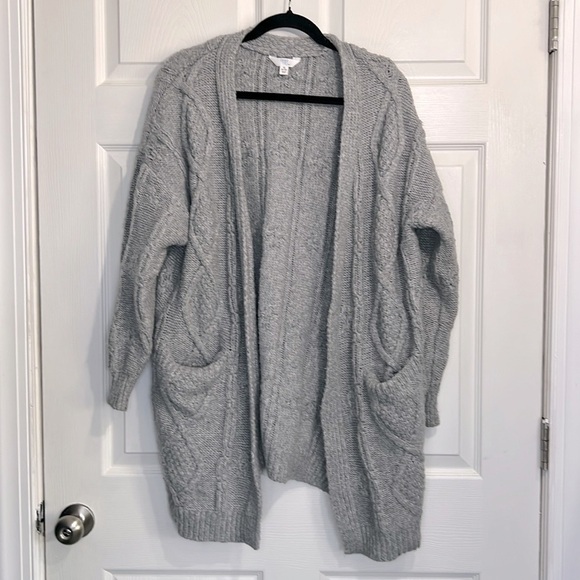 Time and Tru Women's Open Front Cable Cardigan Gray Heather - Size Medium (8-10) - Picture 1 of 7